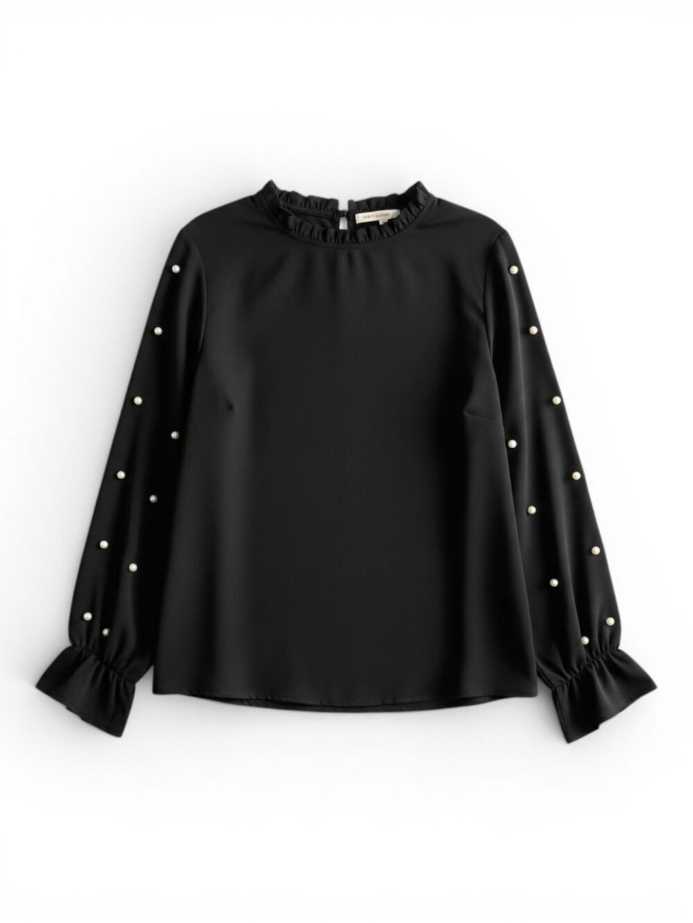 Cupshe Black Pearl-Embellished Ruffle Neck Blouse